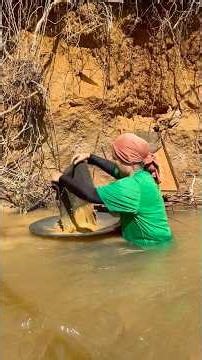 Perfect, the process of getting a lump of gold on the edge of the river, amazing #gold #vidioshorts