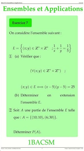 Exercice 7 Ensembles et Applications 1BACSM Maths space2study Maths