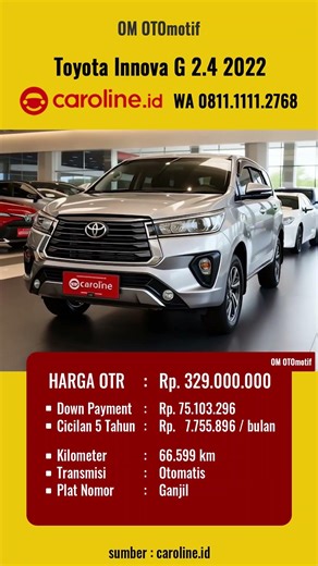 Harga Mobil Bekas Toyota Innova G 2.4 2022 | Harga Mobil Bekas Murah Terbaru