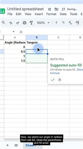 TAN Function in Google Sheets — Formula #237 of 500 #Shorts