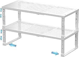 Expandable Spice Rack & Kitchen Cabinet Organizer - Stackable, Adjustable Shelves for Cabinets, Countertops, Cupboards & Pantries(2 Packs/Medium/White)