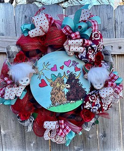 Highland Cow Valentine's Day Wreath, Farmhouse Decor (22x22) - Etsy