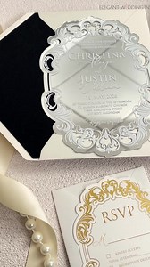 Chic white patterned mirror acrylic invitations – uniquely shaped and utterly sophisticated.朗 헙헿헲헲 혀헵헶헽헽헶헻헴 for orders over 30 sets. All designs are customizable, including colors, prints, and attachments... | ElegantWeddingInvites | Facebook