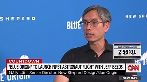 Blue Origin senior director Gary Lai on the safety of the rocket that will take Jeff Bezos to space: “Every computer on board, every battery, every sensor, every wire, every mechanism that we need for safety has one or two back ups.” https://cnn.it/3ir0Unn | CNN