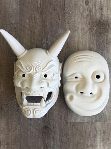 Oni and Hyottoko Mask (STL print files) - Classic Ogre & Lucky Fire Spirit - Japanese Folklore - Wearable Demon Mask for Painting