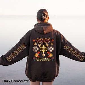 Ojibwe Floral Hoodie With Sleeve Print and Back Design, Indigenous Tribal Flower Pattern Hooded Sweatshirt, Colorful Native Clothing - Etsy