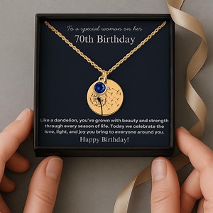 70th Birthday Gifts for Women Jewelry | Dandelion Necklace With Birthstone and Custom Engraving, Turning 70 Year Birthday Milestone - Etsy