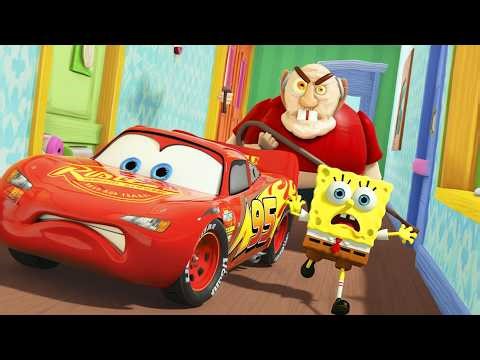 McQueen & SpongeBob ESCAPE EVIL GRANDPA in Roblox! (OBBY)
