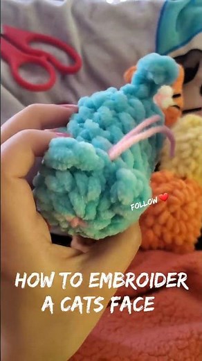 How to Embroider an Amigurumi Cat Face | Eyes, Nose & Whiskers