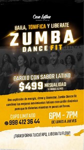 💃 Muévete, sonríe y libérate 💃 Ejercitarte no tiene que ser aburrido… en Casa Latina lo hacemos bailando 🎶✨ Nuestras clases de Zumba Dance Fit combinan: 🔥 Cardio divertido 🧘‍♀️ Aerodance, Pounds y CIRCL Fit para movilidad 😊 Un ambiente cómodo, alegre y sin presión 🕕 Lunes a jueves | 6–7 pm 📍 Casa Latina – Cancún 🎁 Promoción: 2x1 el primer mes 👉 Escríbenos y aparta tu lugar Cupo limitado #ZumbaCancun #ZumbaDanceFit #EjercicioConRitmo #BailaYEntrena #MujeresActivas Bienestar CancunFitnes