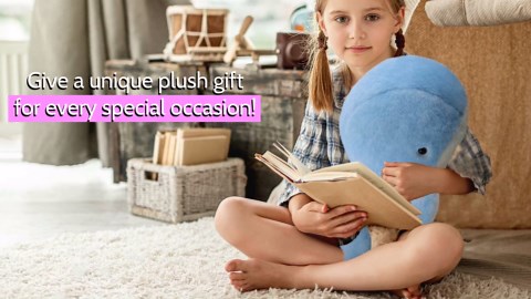 DolliBu Plush Whale Stuffed Animal - Soft Huggable Blue Whale, Adorable Playtime Whale Plush Toy, Cute Ocean Life Cuddle Gifts for Kids and Adults - 13 Inches, Blue 13''