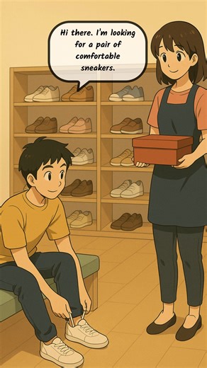 👟 At the Shoe Store | Trying On Shoes – English Conversation for Beginners 💬 #dailyenglish #animated