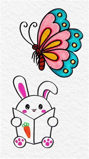 Easy Butterfly & Cute Bunny Drawing for Kids 🦋🐰 | Simple Animal Drawing Tutorial | Step by Step