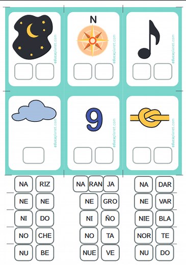 PALABRAS LETRA N NA NE NI NO NU FICHA GRATIS IMPRIMIBLE