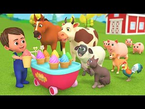 Funny Baby & Cute Animals Playing with Ice Cream Cart Toys - Learn Colors, Animal Sounds & Names