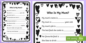 Early Years Mother's Day Questionnaire Worksheets