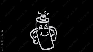 2d Animation cartoon character of an alkaline battery with spark and charging on white, black and green screen in HD high definition.