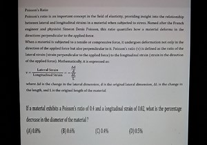 Poisson's RatioPoisson's ratio is an important concept in the ... | Filo