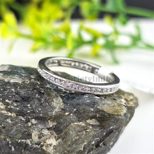 Cubic Zirconia Stacking Band in 925 Sterling Silver, Channel Set Eternity Style Ring, Mother's Day Travel Wedding Band Spacer Jewelry - Etsy