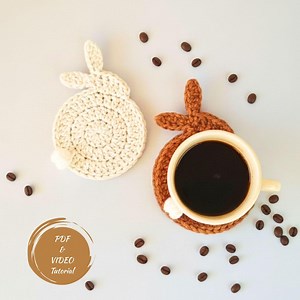 Cute Bunny Crochet Coaster Pattern PDF – Easy Beginner Rabbit Mug Rug, Minimal Kawaii Crochet Home Decor, Animal Coaster With Video Tutorial - Etsy