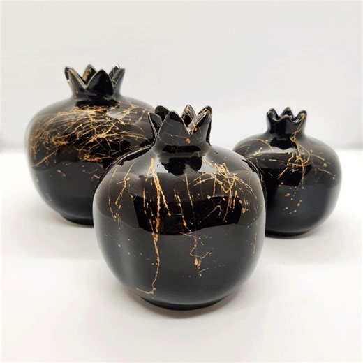 Handmade Ceramic Pomegranate Decor | Black Gold Marble Vase, Chic Ornament, Fruit Sculpture - Etsy