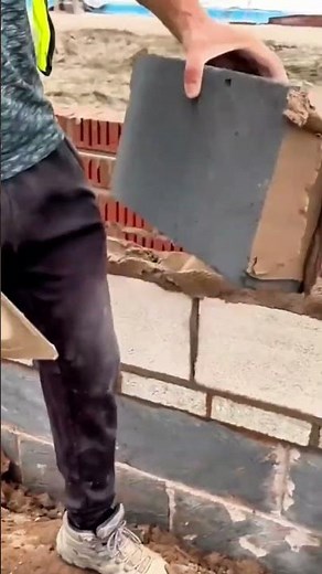 Installation of Block Bricks with Mortar Leveling Technique for Strong and Precise Walls #shorts