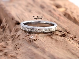 Meteorite Inlay Tungsten Wedding Band: 4mm Silver Ring, Comfort Fit - Etsy