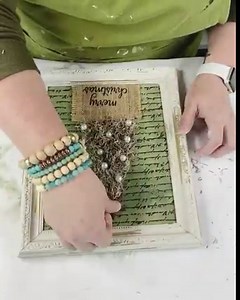 This is a super cute and inexpensive decor piece, I used a dollar tree 8x10 canvas,some scrapbook paper, paint, cute frame, a burlap pocket leftover from another project and some cure perl beads from the dollar tree. | Western Grace home Decor