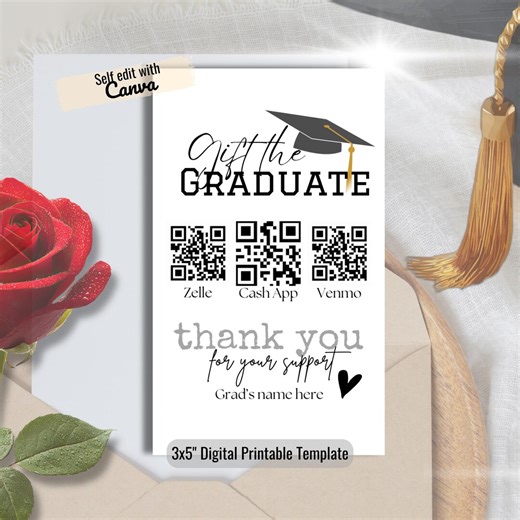 College Graduation Venmo Cash App QR Code Gift Insert, Personalized University Grad Scan to Pay Card, 3x5 Canva Template, Digital Download - Etsy