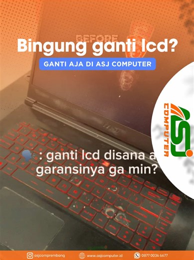 ASJ Computer Spesialis Service Laptop & Komputer – Cepat, Rapi, Bergaransi Melayani: • Service Laptop & PC • Upgrade RAM / SSD • Install Ulang & Cleaning • Penjualan Aksesoris & Komponen IT Semua layanan & produk bergaransi resmi Kami utamakan kualitas, kejujuran, dan hasil yang rapi. 📍 Jalan Raya Pantura Rembang–Lasem, Tireman, Kab. Rembang 📞 0877 0036 6677 (Admin Rembang) 📲 Chat kami via WhatsApp kapan pun! #ASJComputer #jateng #rembang #rembanghits #xybca