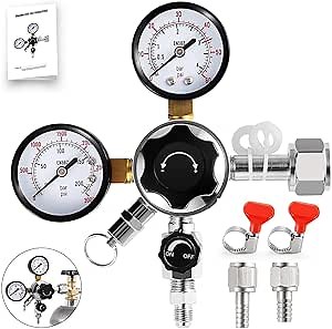 CGA-320 Kegerator Regulator, Dual Gauge Co2 Regulator for Kegerator Co2 Regulator Beer Tap for Keg with 1/4'' & 5/16'' Quick Disconnect Barb Connectors & Safety Relief Valve for Co2 Cylinder Tank