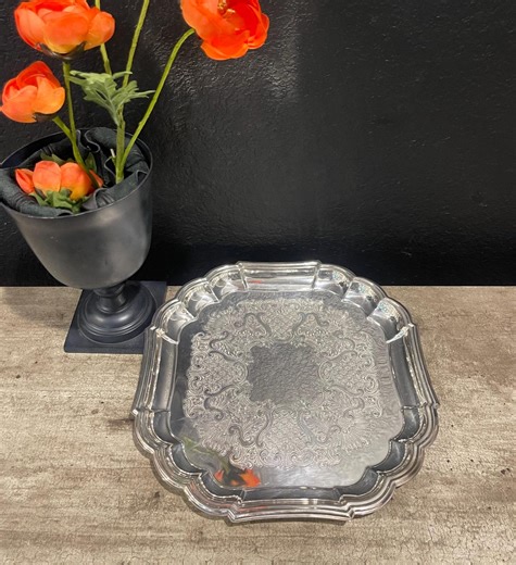 Gorham Heritage Silver-plated Vintage Serving Tray: Scalloped, Ornate Edges, Etched Floral Design, Hallmark (11”L-11”W-0.65”H) - Etsy