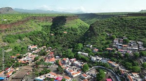 Cidade Velha Aerial View. The oldest city in the Republic of Cape Verde. Santiago Island Landscape. The Republic of Cape Verde is an island country in the Atlantic Ocean. Africa.