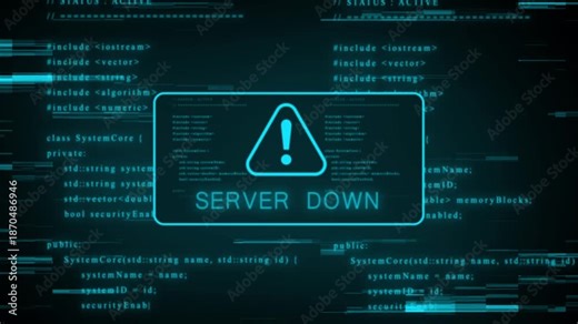 Cyan digital code a warning triangle and system status messages with glitch effects and a dark background suggesting a cybersecurity threat or system error Keywords: code, programming, computer