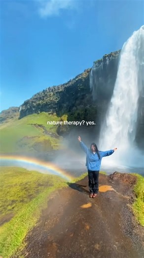 seljalandsfoss waterfall in Iceland had me speechless 🌈⛰️ #iceland #travel #seljalandsfoss #nature