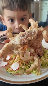 Levi makes fried soft shell crab with cabbage and carrot slaw and apple cider ginger sweet and sour dipping sauce! This was his first time having soft shell crab so it was a nice surprise for him to find out that we were able to eat the shell. We used some ice cold seltzer water to make the batter so the crust on the crab came out super light, airy, and crispy! | Cooking for Levi