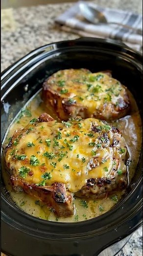 Slow Cooker Creamy Garlic Parmesan Pork Chops