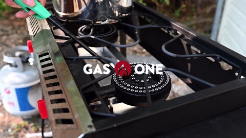 GasOne Gas Griddle – 2-Burner Propane Stove with Flat Top Grill – Modular Cast Iron Propane Grill and Griddle with Cover and Side Shelves - Cart Grill with Wheels for Outdoor