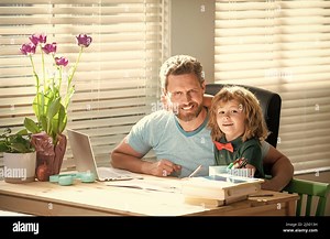boy do homework with private teacher. webinar video lesson. online education on laptop Stock Photo - Alamy