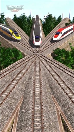 HIGH-SPEED TRAINS CROSSING ON A STEEP DOWNHILL TRACK! 🚄 #railways #train #railcrossing