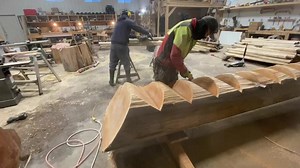 Dave cleaning up the mono stringer stairs👊👍 | Langberg Log Homes
