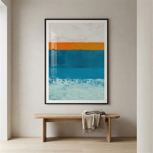No.264 | Abstract Color Field Wall Art | Teal, Orange and Soft White With Horizontal Bands | Modern Coastal Decor - Etsy