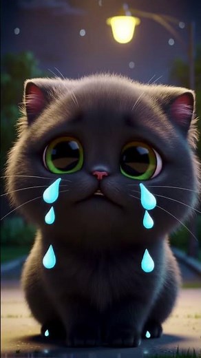 😿 Cute Black Cat Crying Alone at Night | Sad Cat Cartoon Animation