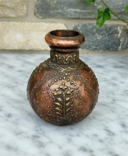 Vintage Copper Repoussé Vase, Handcrafted Embossed Floral Bottle, Lightweight Folk Art Decor, Indian / Kashmiri Style - Etsy