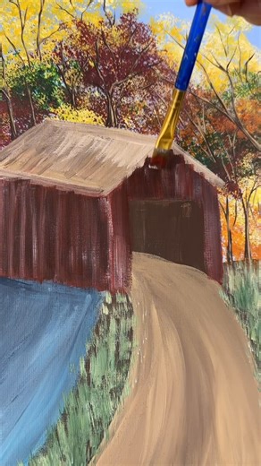 Emily Seilhamer | [clip] Painting a covered bridge for beginners 🎨 #beginners #paintingideas #coveredbridges #painting | Instagram