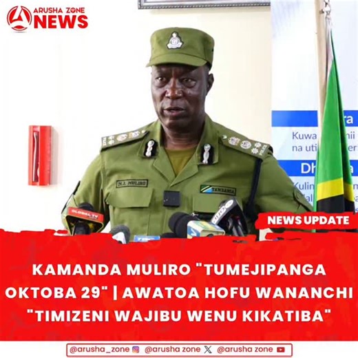 Jeshi la Polisi nchini limesema litaendelea kufuatilia kwa kina, kuzuia, kubaini na kutanzua matishio ya Usalama siku ya Oktoba 29, huku likitoa rai kwa Wananchi kujitokeza kushiriki ili kutimiza haki na wajibu wao wa Kikatiba bila ya kuwa na hofu yoyote. Kauli hiyo imetolewa Jijini Dar es Salaam leo Oktoba 15, 2025 na Kamanda wa Polisi Kanda Maalum ya Dar es Salaam Jumanne Muliro. | Arushazone