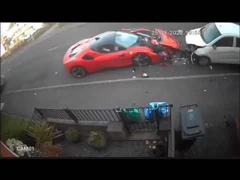 Moment $631,000 Ferrari SF90 Smashes Into Five Parked Cars, Driver Runs Away