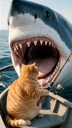 Cat vs Shark?! Fishing Trip Gone VERY Wrong 😂🐱🦈 #shorts