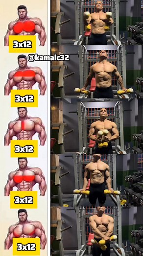 I heard that you can also do chest exercises at home. Here is a set of chest exercises for you. Girls use 1-2kg dumbbells, and boys use 2.5-5kg dumbbells.❤️#kamalc32 #chesttraining #breastsculpting #bodybuildingtips | kamalc32