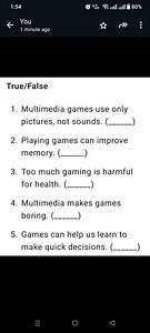 True/False Questions about Multimedia and GamesMultimedia gam... | Filo